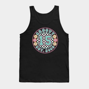 15th Birthday Groovy est. 2009 Retro Vintage Girls Tank Top